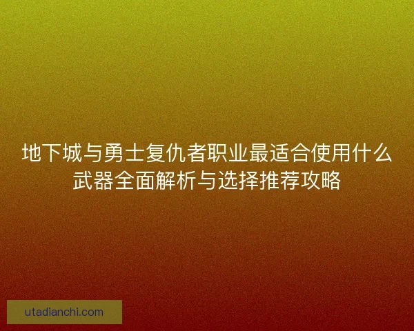 地下城与勇士复仇者职业最适合使用什么武器全面解析与选择推荐攻略