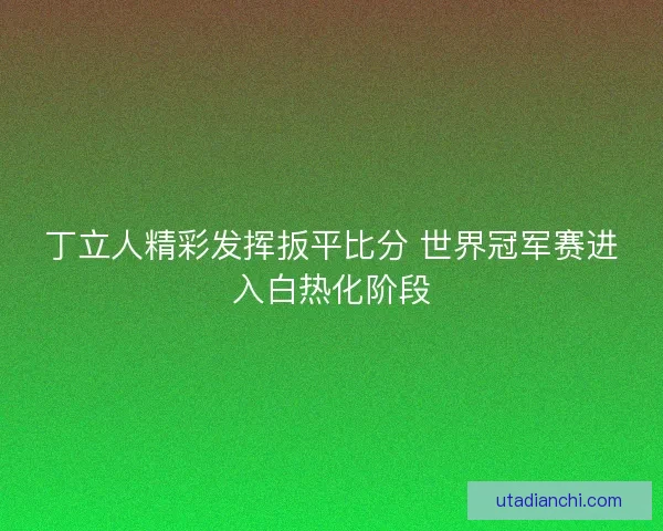 丁立人精彩发挥扳平比分 世界冠军赛进入白热化阶段