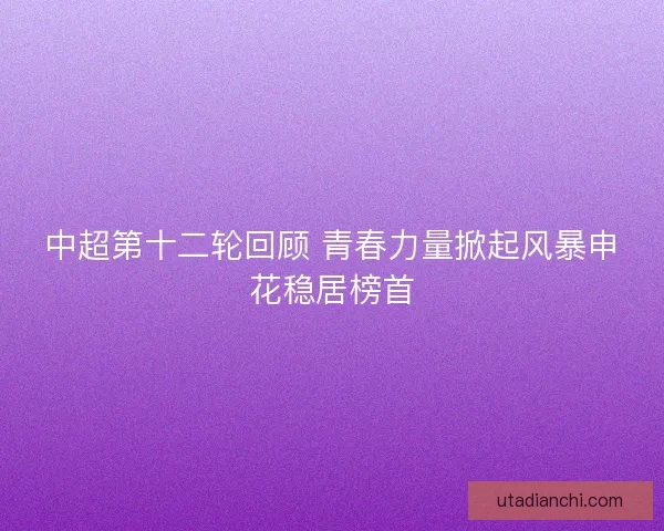 中超第十二轮回顾 青春力量掀起风暴申花稳居榜首
