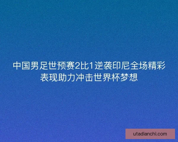 中国男足世预赛2比1逆袭印尼全场精彩表现助力冲击世界杯梦想